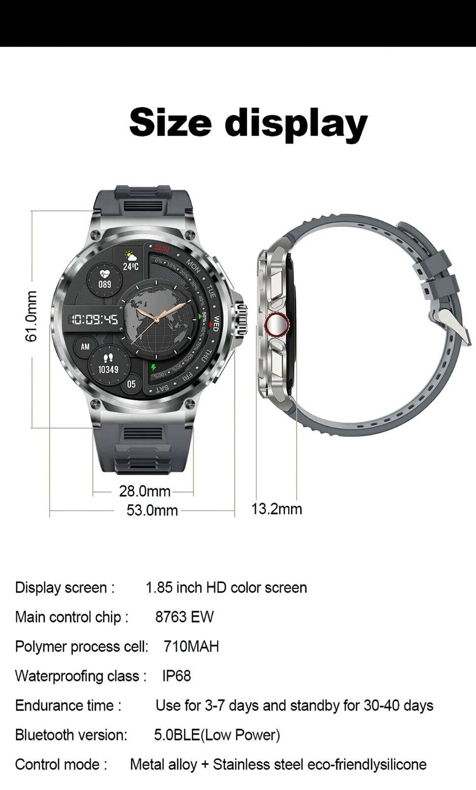 1.85" Ultra HD Smartwatch GPS Bluetooth Call Health Monitoring Watch Gym Gift1.85" Ultra HD Smartwatch GPS Bluetooth Call Health Monitoring Watch Gym Gift