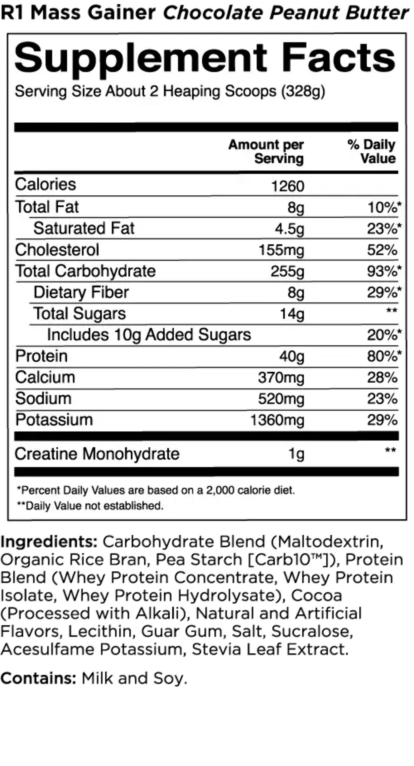 RULE 1 Mass Gainer 16 Serv Chocolate Fudge Mass Weight Gainer 11.46Lb