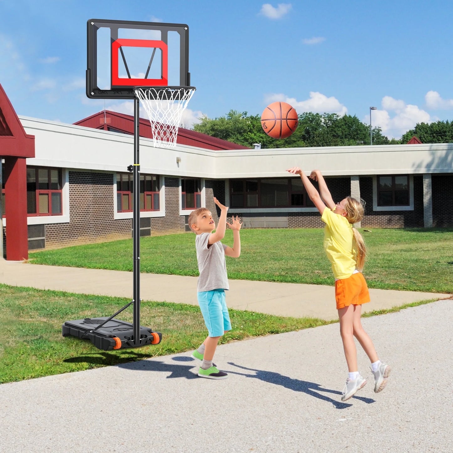 Portable Basketball Hoop Outdoor, 5Ft-7Ft Height Adjustable Basketball Goal System with Wheels for Kids Teenagers Youth Indoor Outdoor