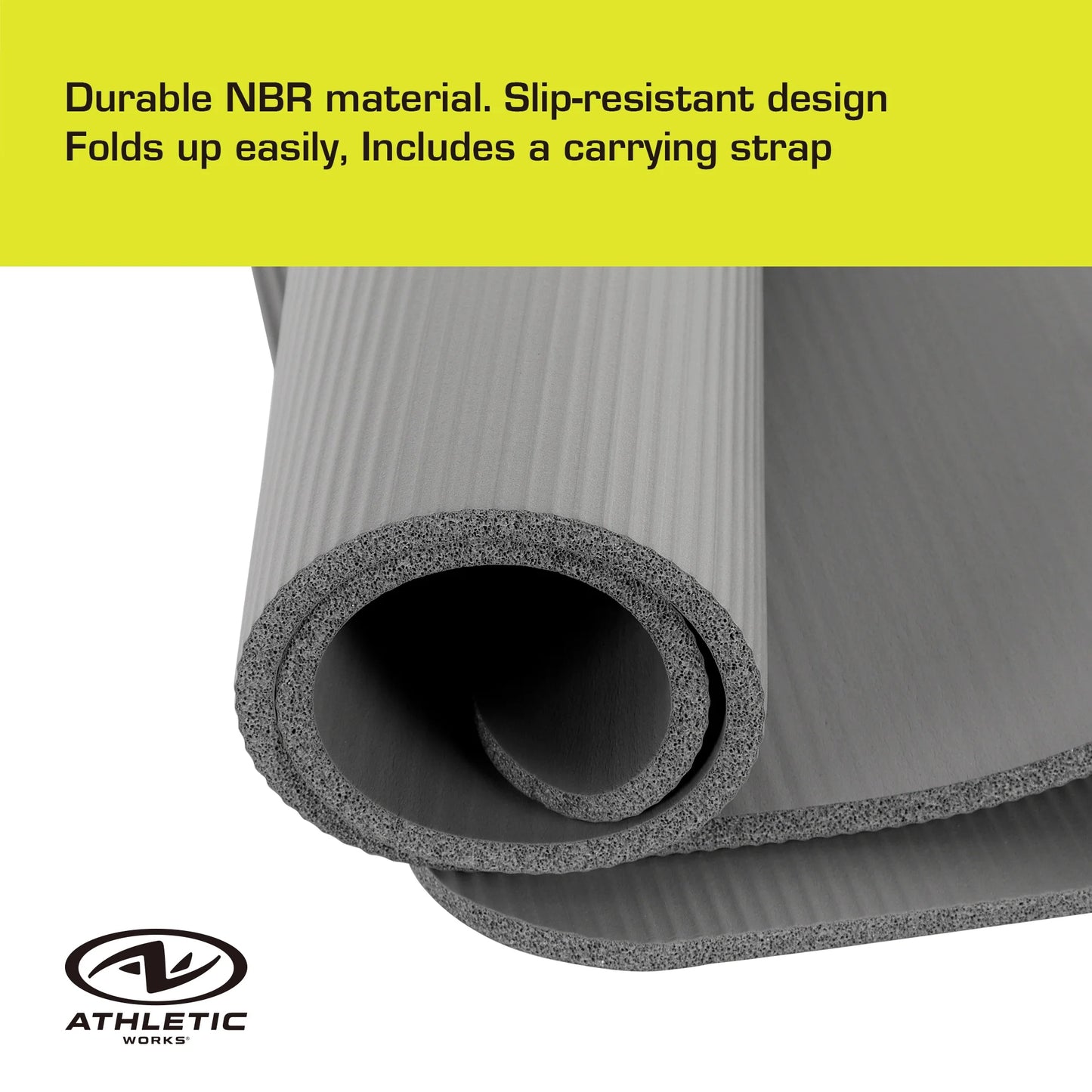 (3 Pack) 12Mm Fitness Mat, NBR Foam Gray Color, with Carry Strap, Size: 72Inx23.5Inx12Mm