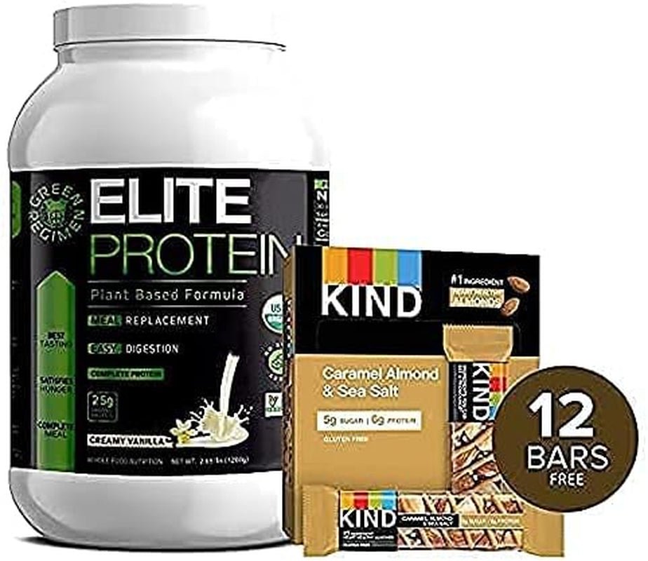 Elite Protein Powder - Vegan, Organic Plant Based Protein Powder, Pea and Hemp Protein, Muscle Recovery and Meal Replacement Protein Shake with 12 Kind Protein Bars (Vanilla - 1.24 Lbs)-Nature Fitness