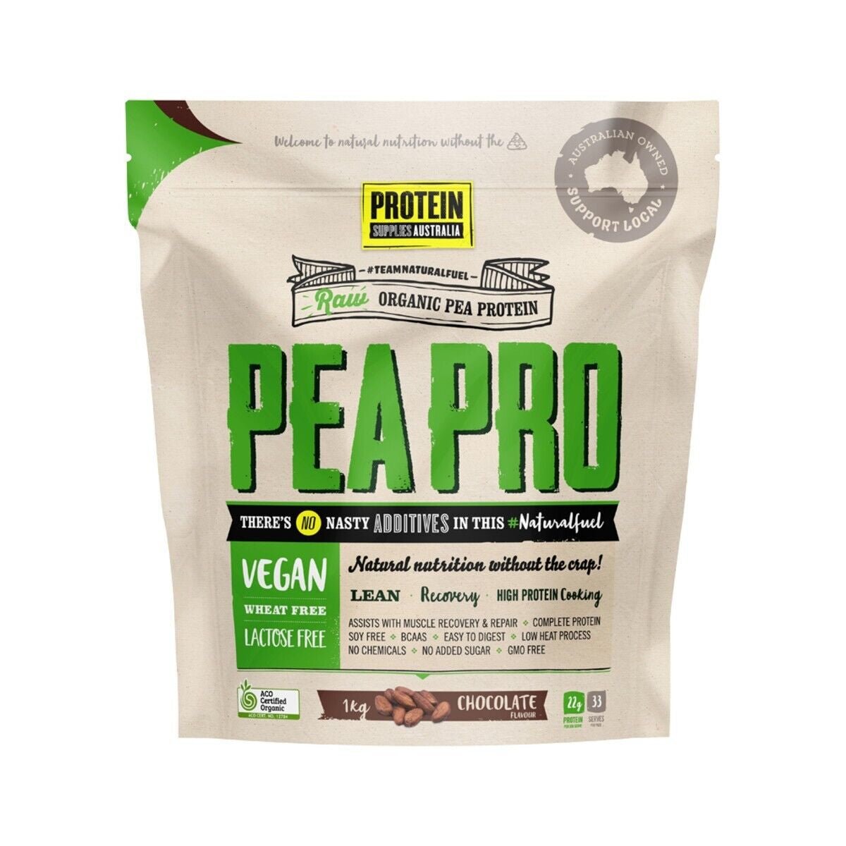 Protein Supplies Australia Pea Pro Protein Chocolate 1KG Organic Pea Protein-Nature Fitness