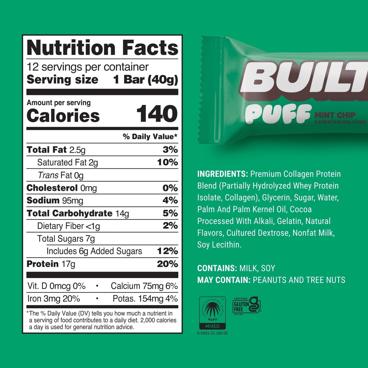 , Puff Protein Bars, Mint Chip, High Protein, Collagen, Gluten Free, 12 Count, Puff Protein Bars, Mint Chip, High Protein, Collagen, Gluten Free, 12 Count