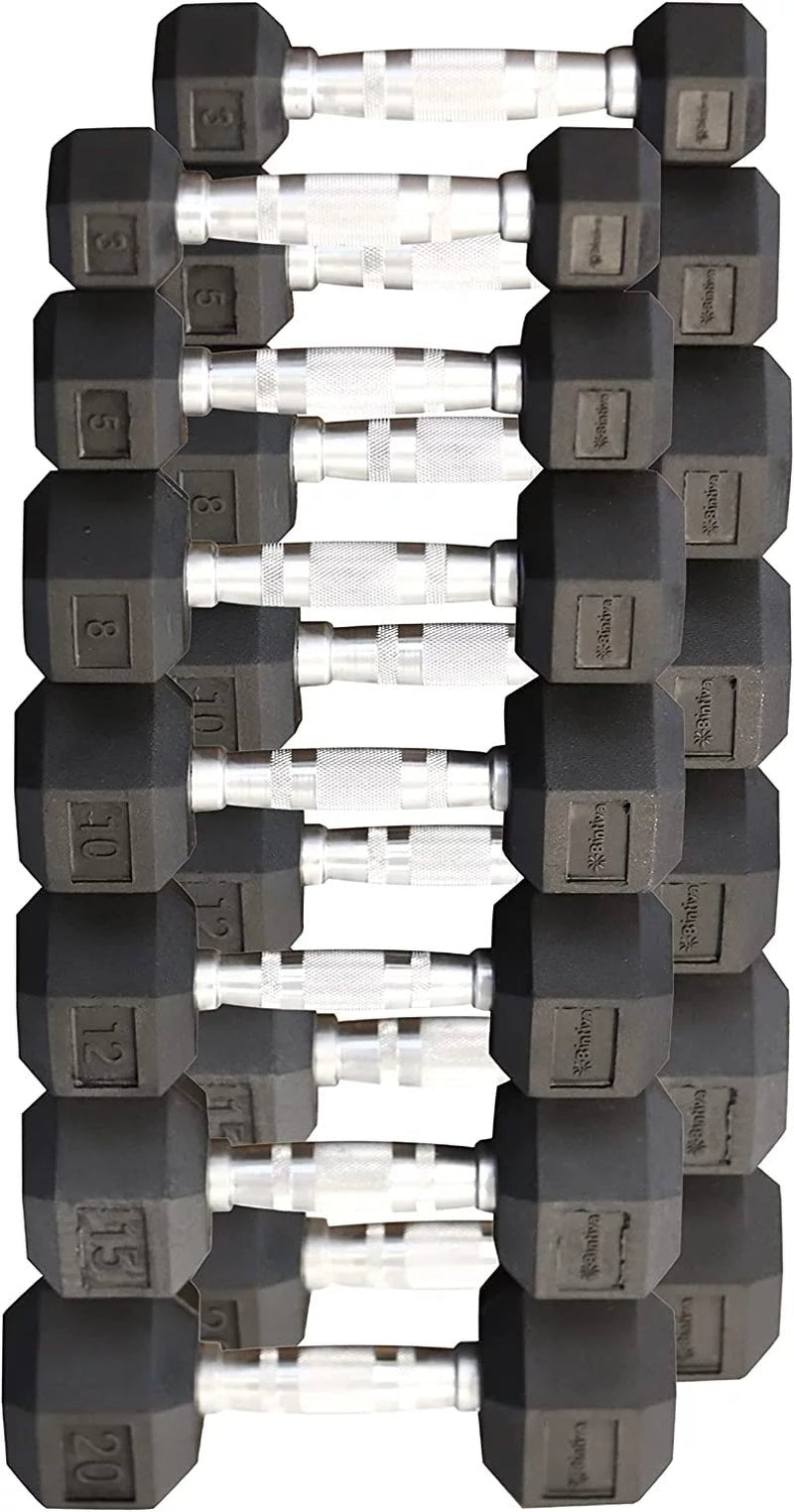 Rubber Coated Hexagon Dumbbells - Pairs - Encased Hand Weights for Men and WomenRubber Coated Hexagon Dumbbells - Pairs - Encased Hand Weights for Men and Women