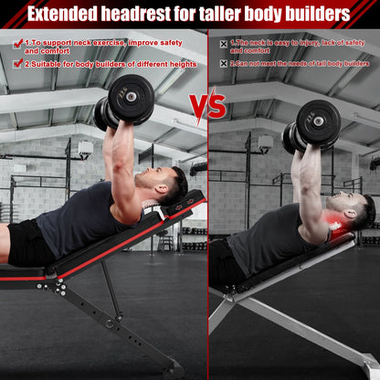 7 Positions Adjustable Weight Bench,With Extended Headrest and Leg Extension,Foldable Workout Olympic Weight Bench Press for Full Body Strength Training,Maximum Weight 770 Lbs.