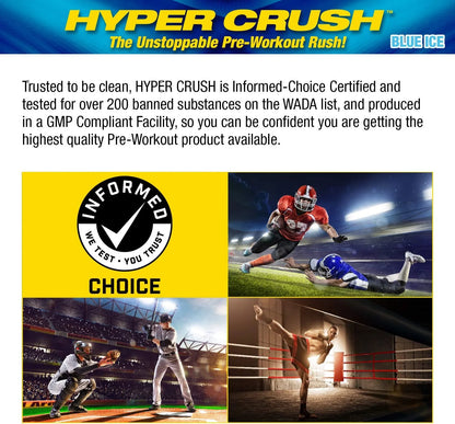 Hyper Crush Pre-Workout Powder – Energy, Pumps & Fatigue Support – 3 G Creatine, Citrulline, 350 Mg Caffeine – Blue Ice, 30 Servings