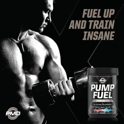 Sports Ultra Pump Fuel Insanity - Pre Workout Drink Mix for Energy, Strength, Endurance, Muscle Pumps and Recovery - Complex Carbohydrates and Amino Energy - Cherry Bombsicle (30 Servings)