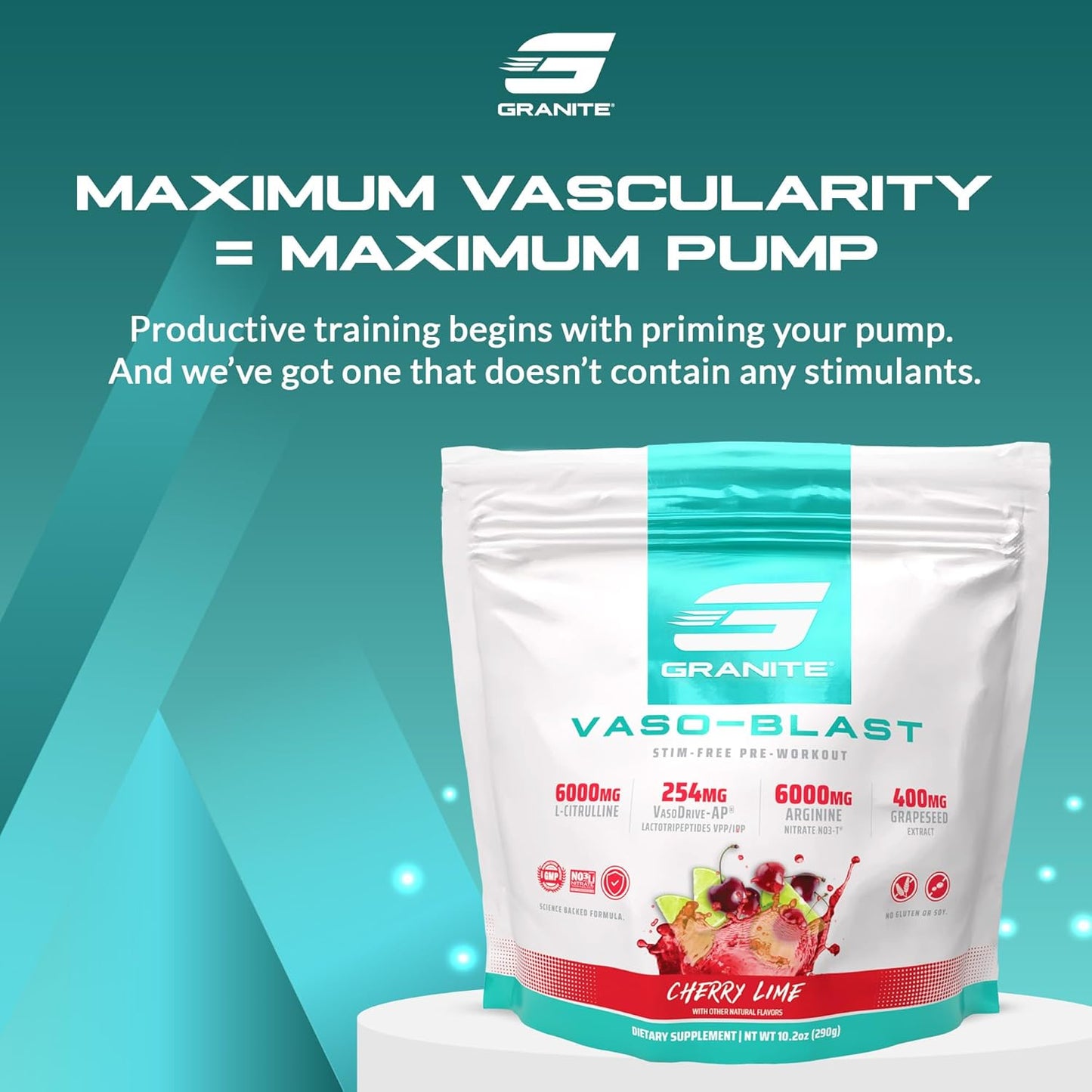 Vaso Blast, Cherry Lime Flavor, Stimulant-Free Pre Workout for Men & Women with Grapeseed Extract, Arginine Nitrite, & Vasodrive-Ap for Max Pump (20 Servings)