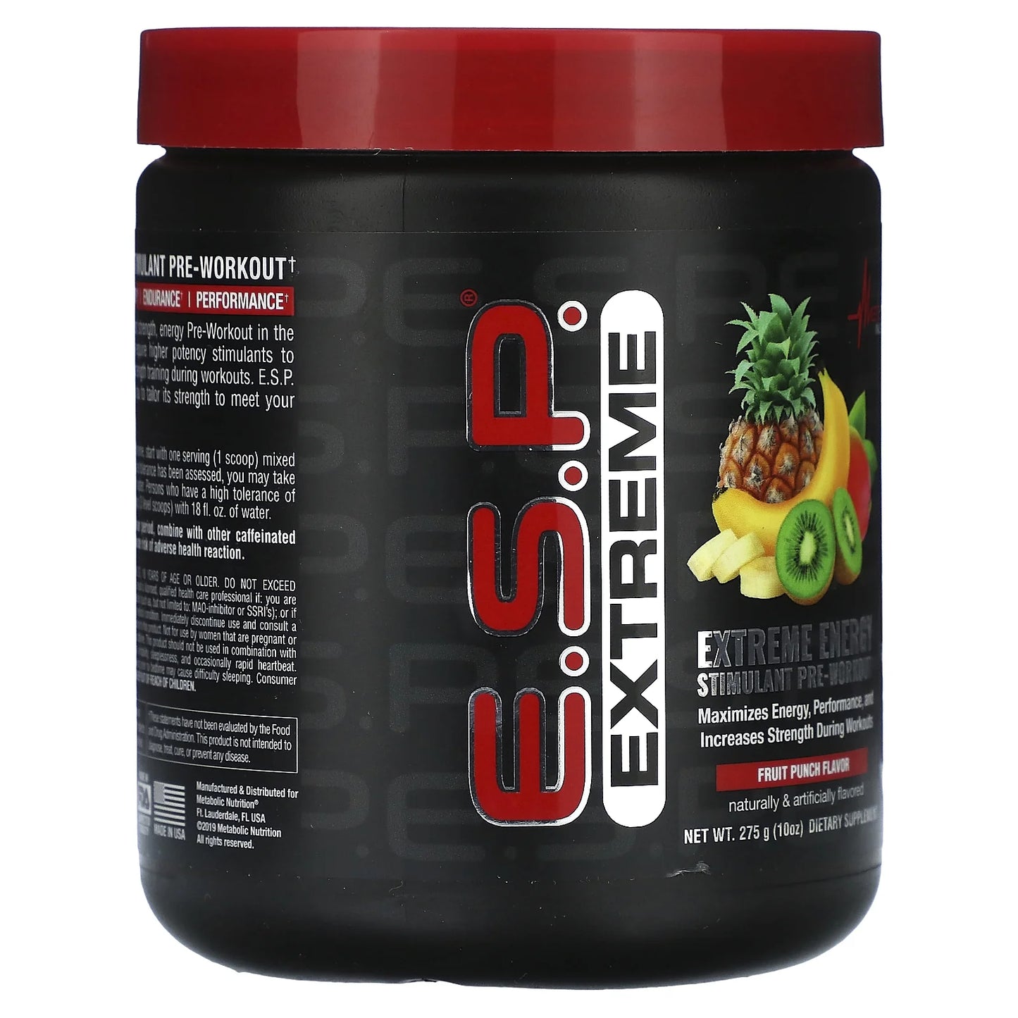 E.S.P. Extreme Energy Stimulant Pre-Workout, Fruit Punch, 10 Oz (275 G)