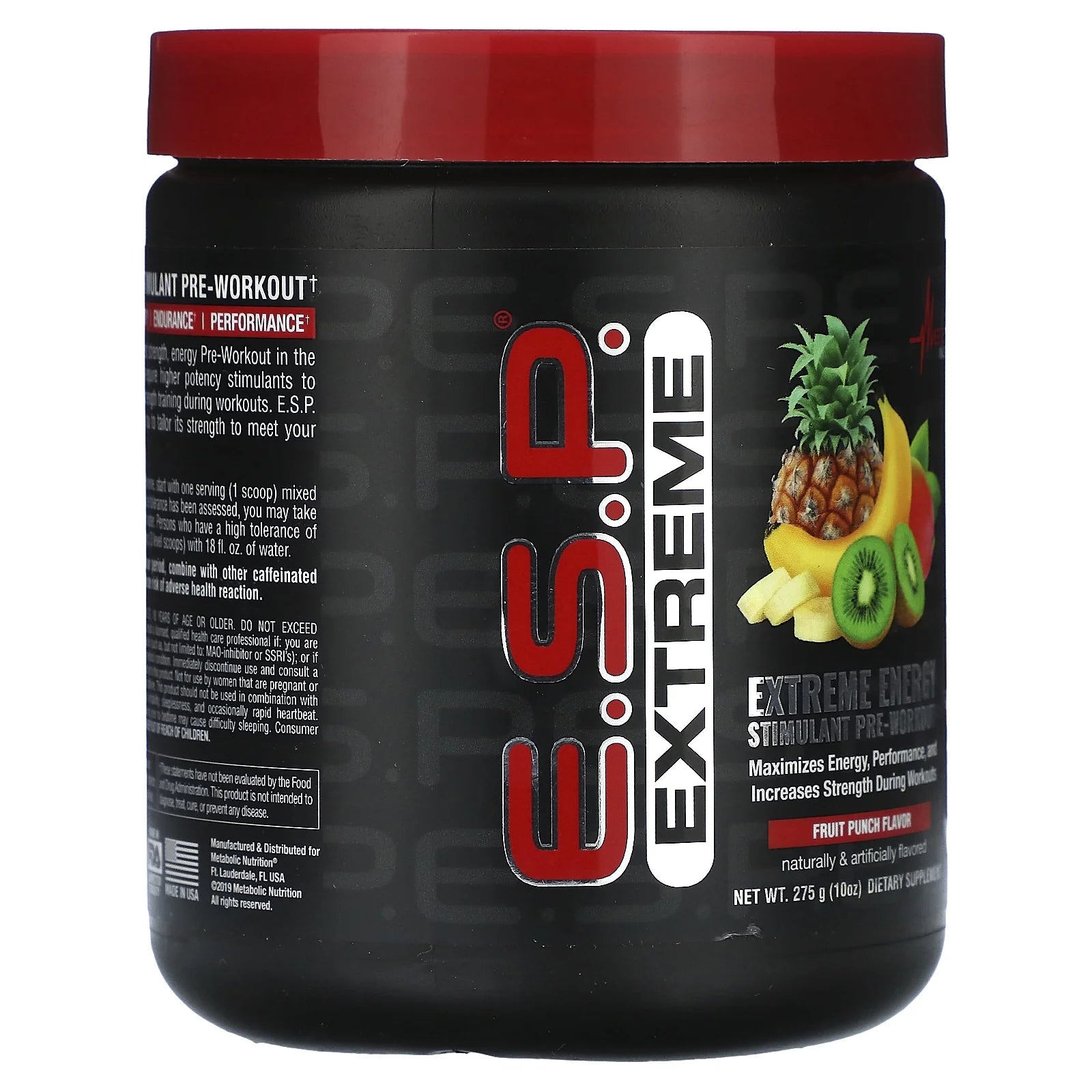 E.S.P. Extreme Energy Stimulant Pre-Workout, Fruit Punch, 10 Oz (275 G)
