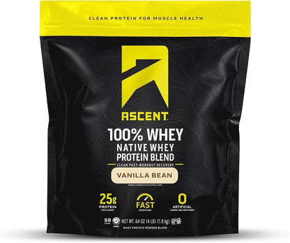 100% Whey, Native Whey Protein Blend - Clean Post Workout Recovery, Digesting, Zero Artificial Flavors & Sweeteners, Gluten Free, 5.5G BCAA, 2.6G Leucine, Vanilla Bean 4 Lb.