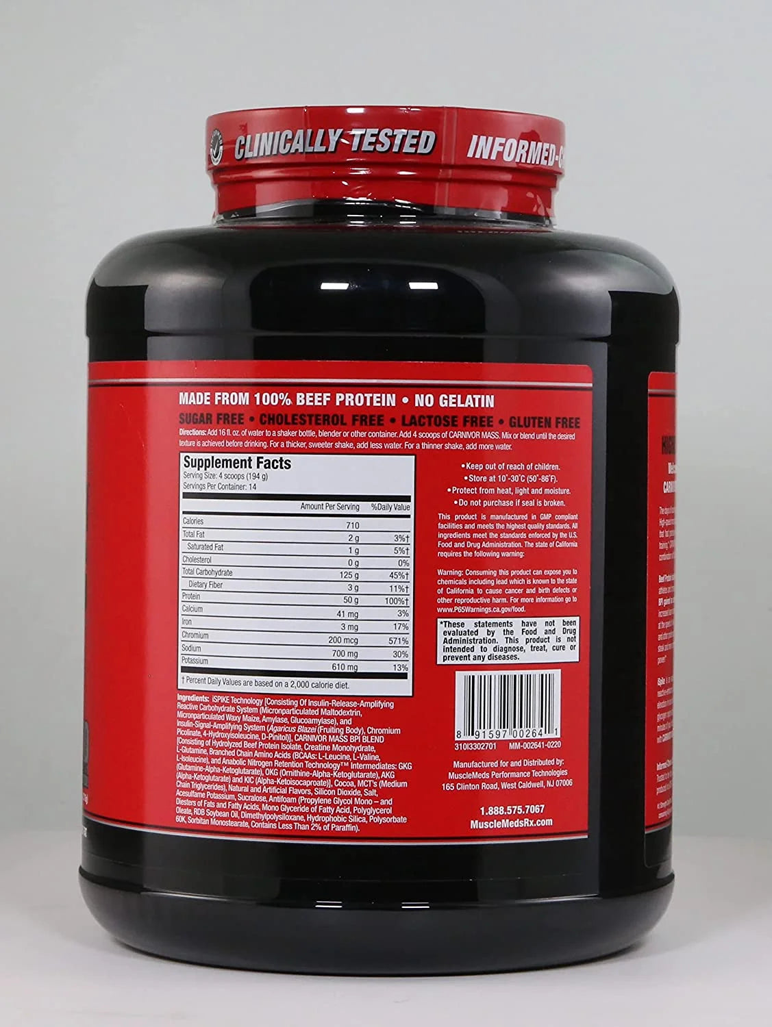 Carnivor Mass Gainer – 50G Beef Protein Isolate & 125G Reactive Carbs – 0 Sugar/Fat/Lactose – Ispike™ Anabolic Gainer, Chocolate Fudge, 6 Lb