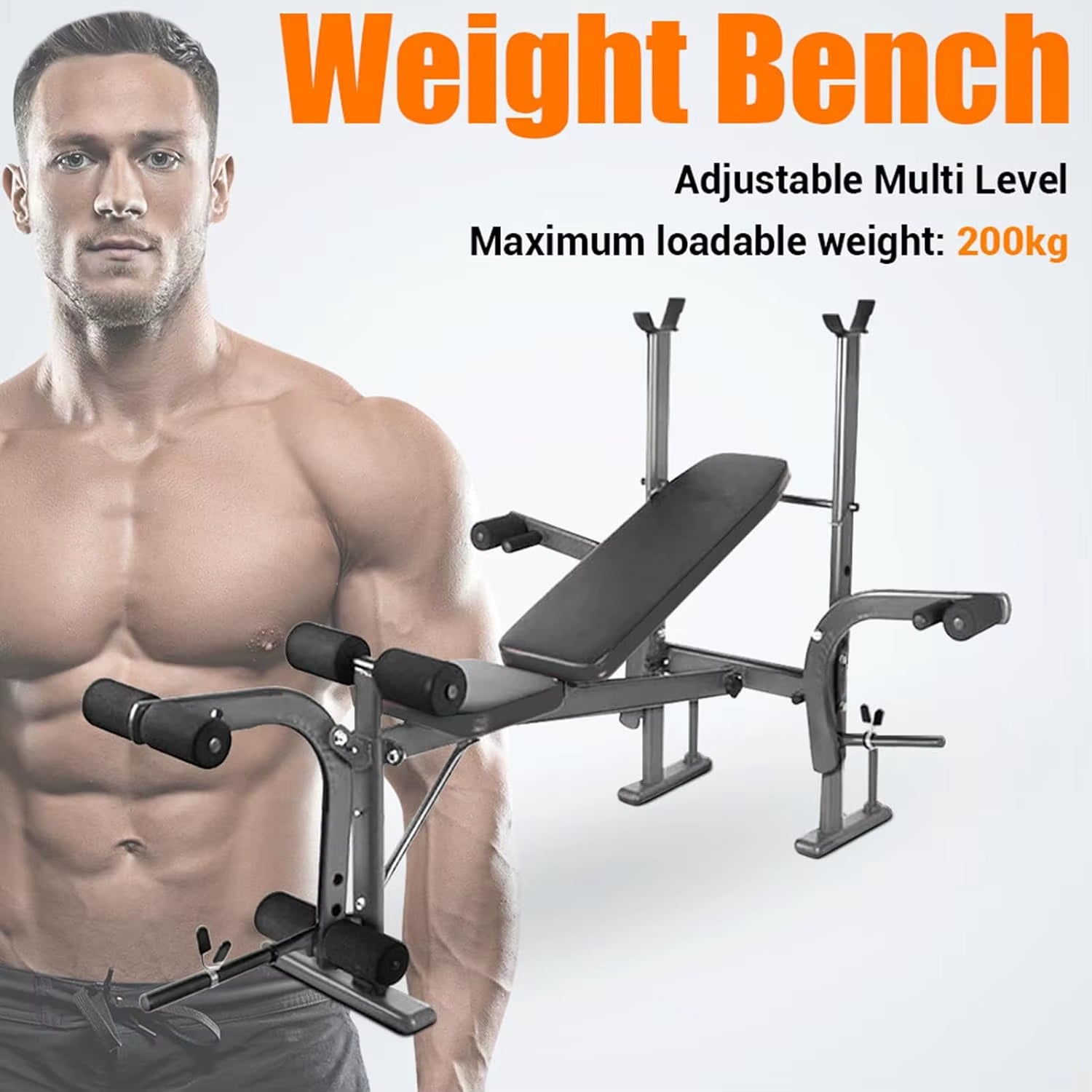 Standard Weight Bench Bench Press Set with Preacher Curl Pad and Leg Developer Weight Lifting Full-Body Workout Equipment for Ho