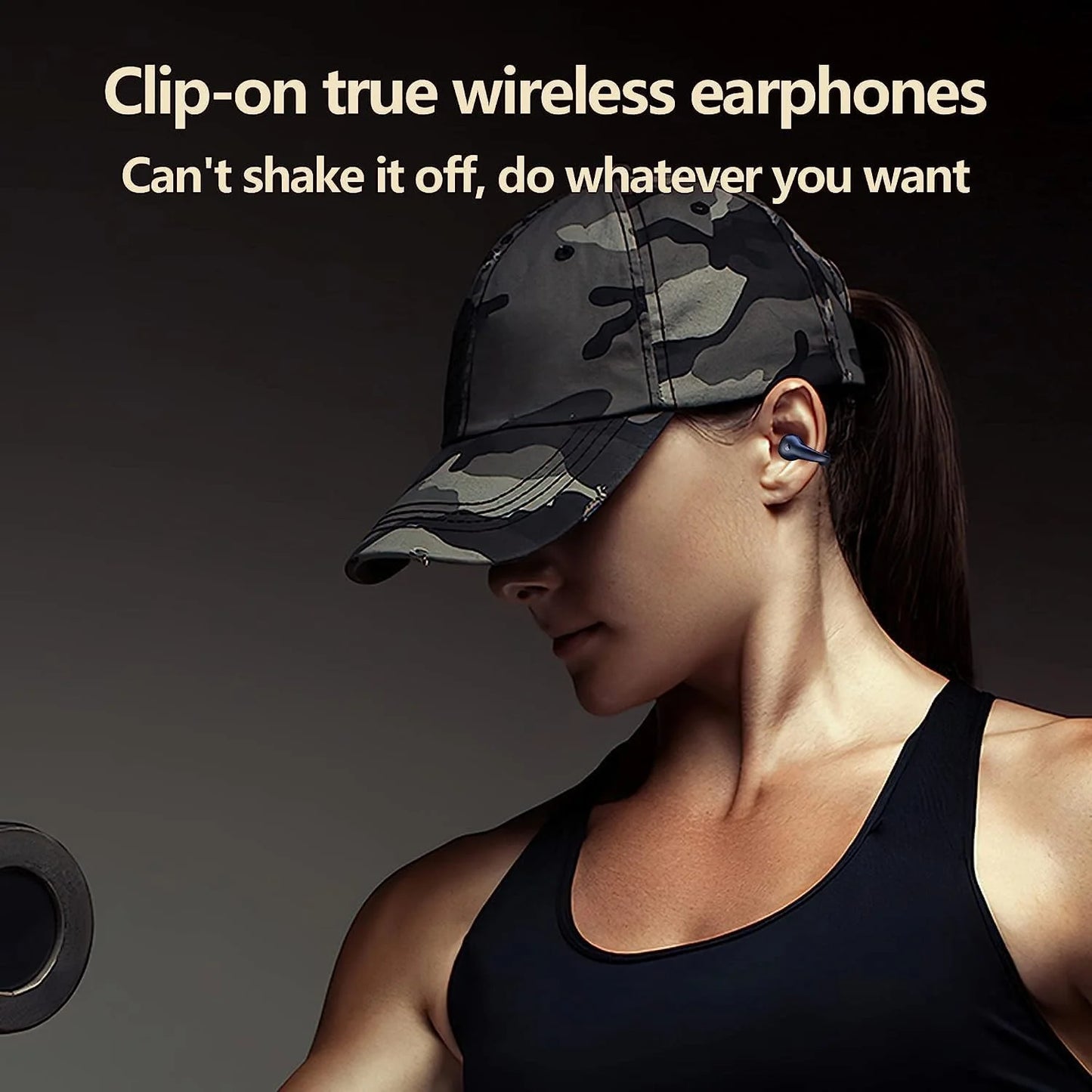 Open Ear Clip Wireless Earbuds Bluetooth 5.3, Sports Earphones Bone Conduction Over-The-Ear Headphones, Wireless Charging Case & Display, Waterproof Fitness Headphones