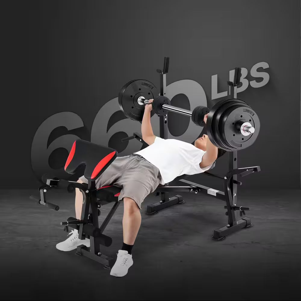 660 Lbs. Weight Bench, Multi-Functional Adjustable Weight Bench Press for Full Body Workout, Quick Folding