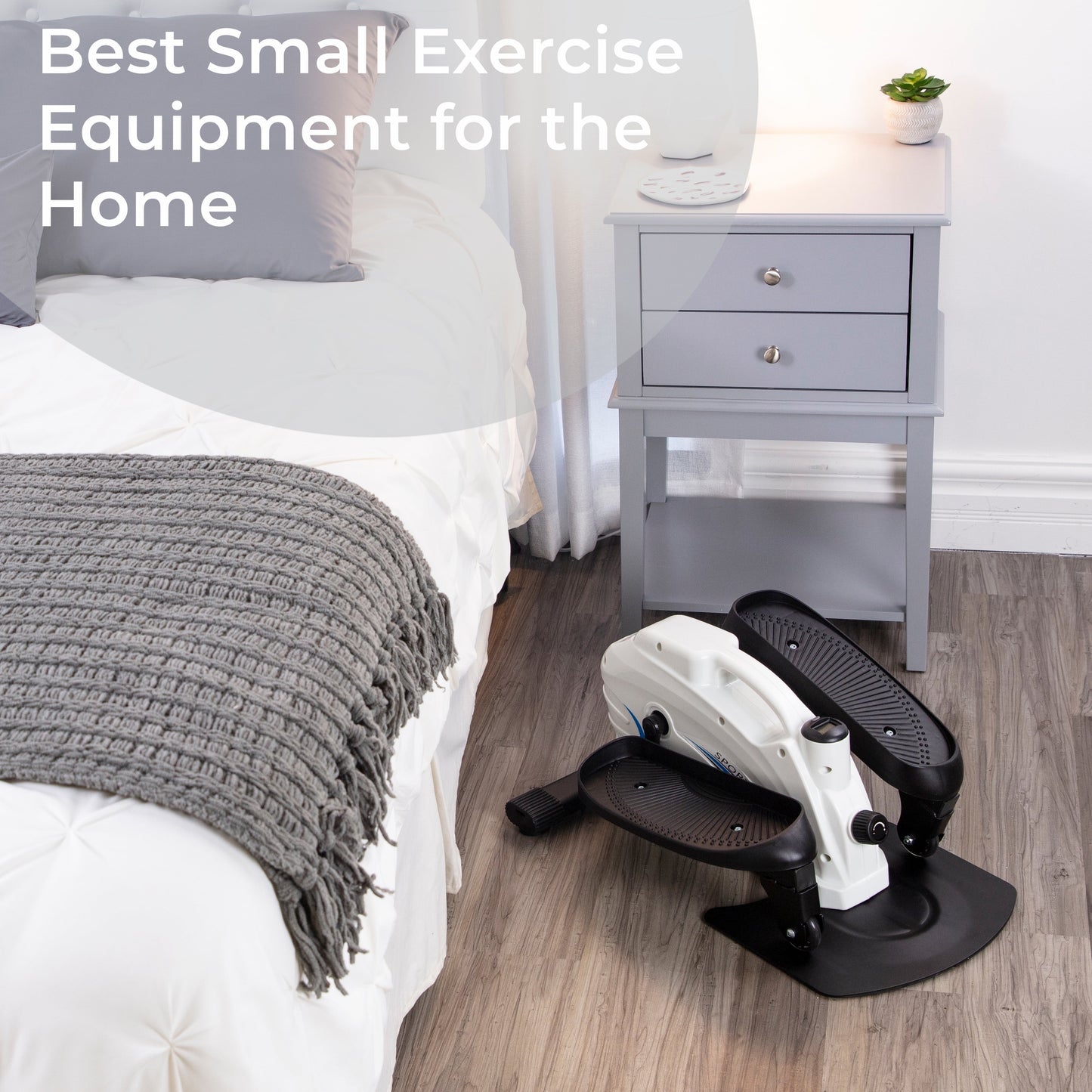 Compact Elliptical Fitness Stand up and Sit down Step Machine, Portable Mini Stepper Exercise, While Seated, Handle, Digital Readout, All the Equipment for a Great Workout in White and Black