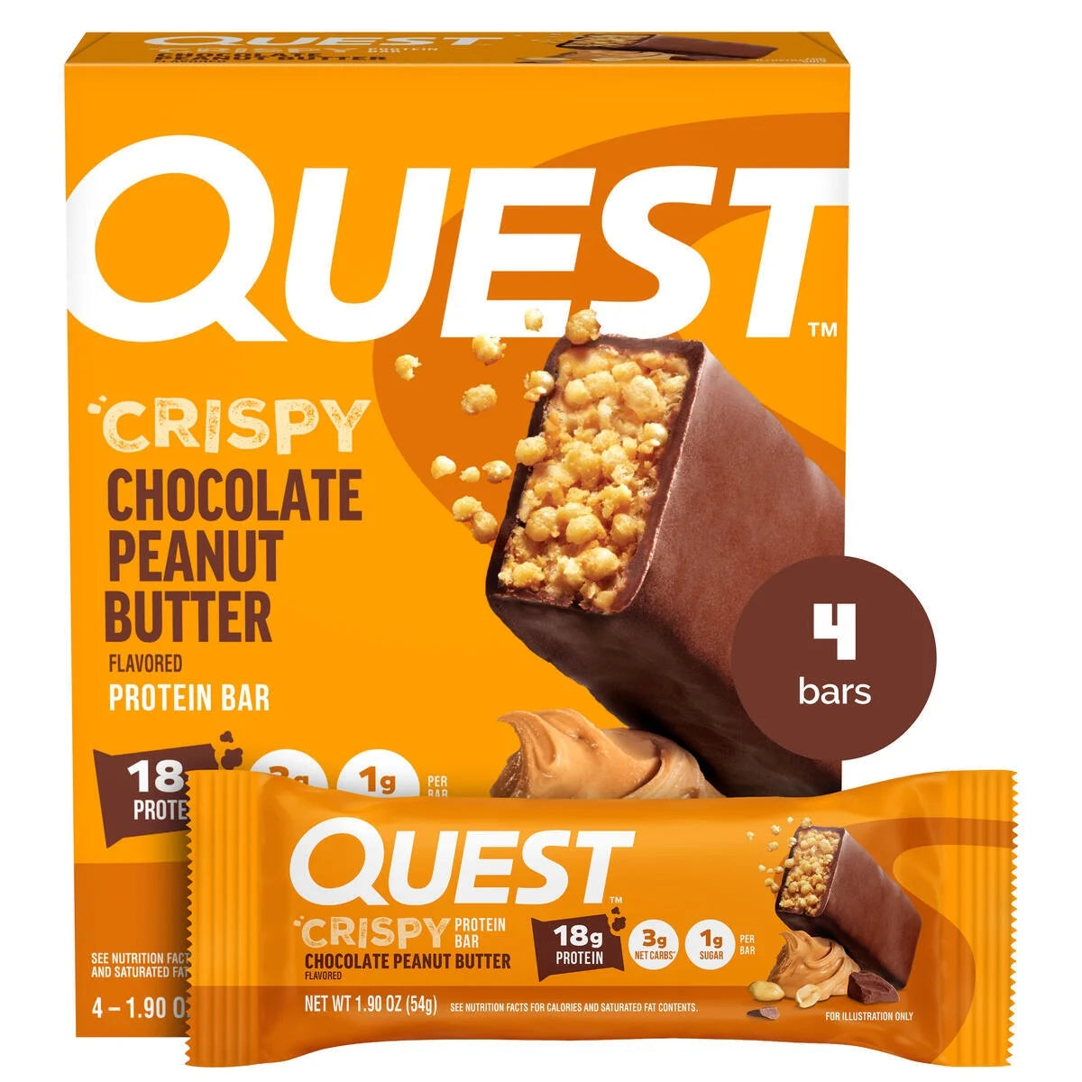 (6 Pack)  Crispy Protein Bar, Chocolate Peanut Butter, 18G Protein, Gluten Free, 4 Count