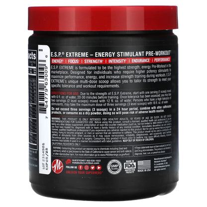 E.S.P. Extreme Energy Stimulant Pre-Workout, Blue Raspberry, 10 Oz (275 G)