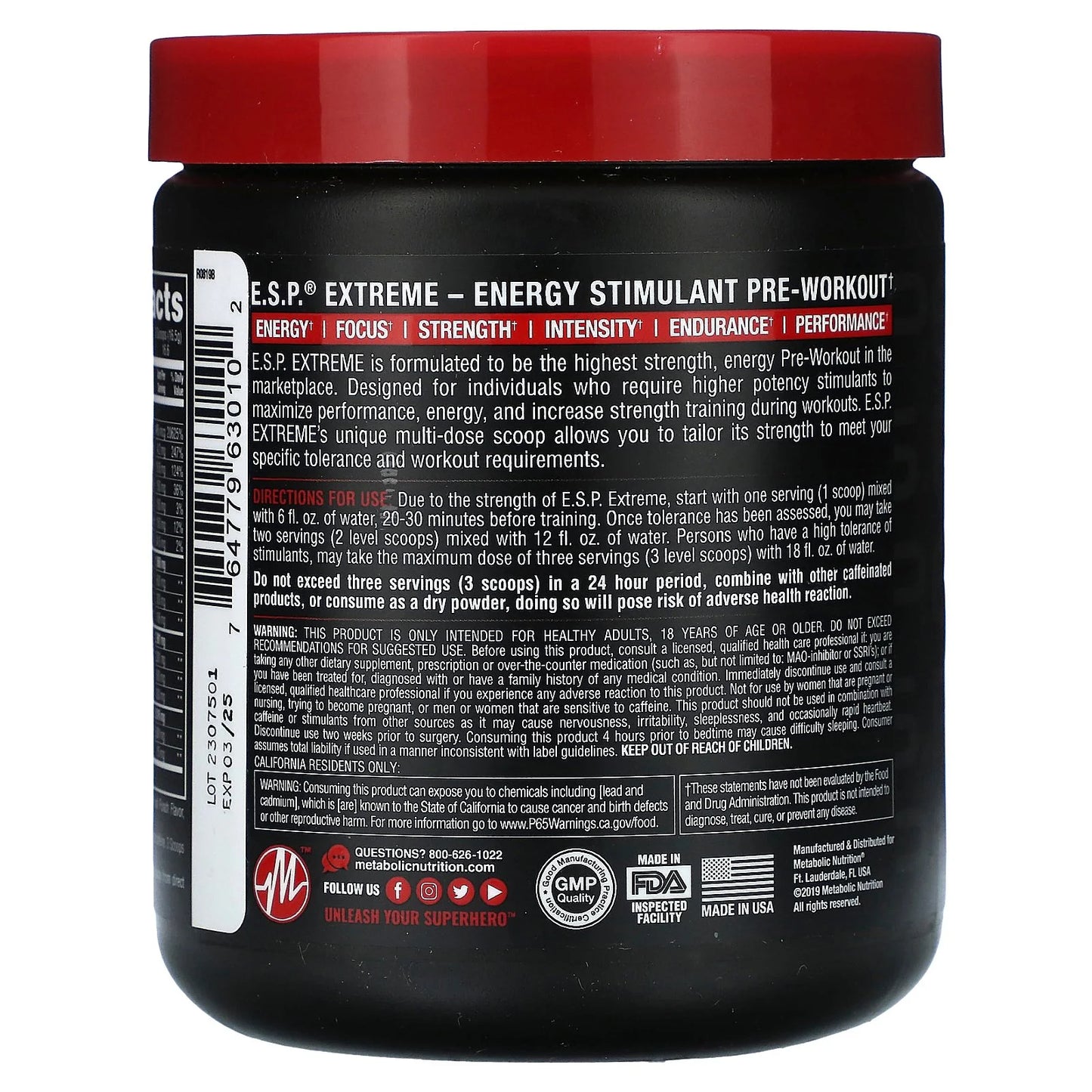 E.S.P. Extreme Energy Stimulant Pre-Workout, Fruit Punch, 10 Oz (275 G)