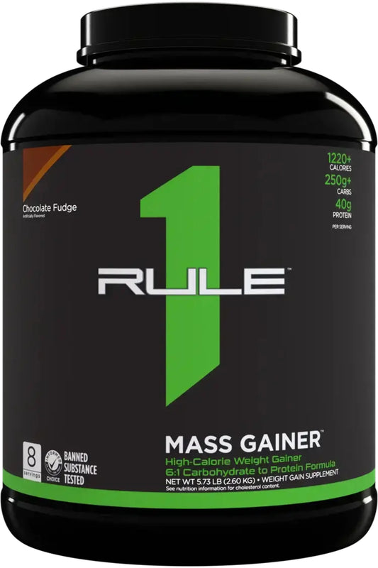 RULE 1 Mass Gainer 16 Serv Chocolate Fudge Mass Weight Gainer 11.46Lb