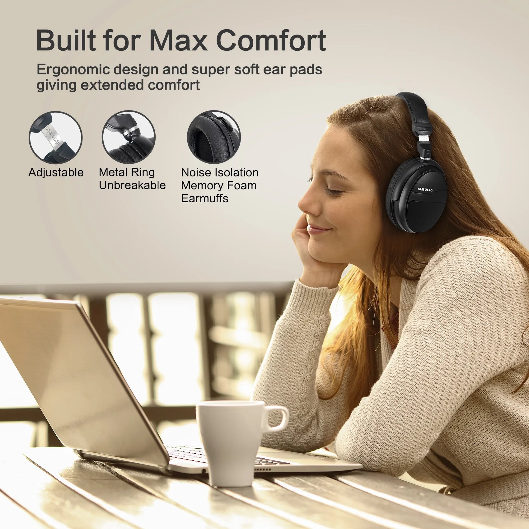 Bluetooth Wireless Headphones with Dialogue Mode, Aptx Low Latency and Aptx HD Wireless Headphones with Bluetooth 5.0 & 3.5Mm AUX, Bluetooth Headset W/Mic & Volume Control, Jh-716B-W(New)