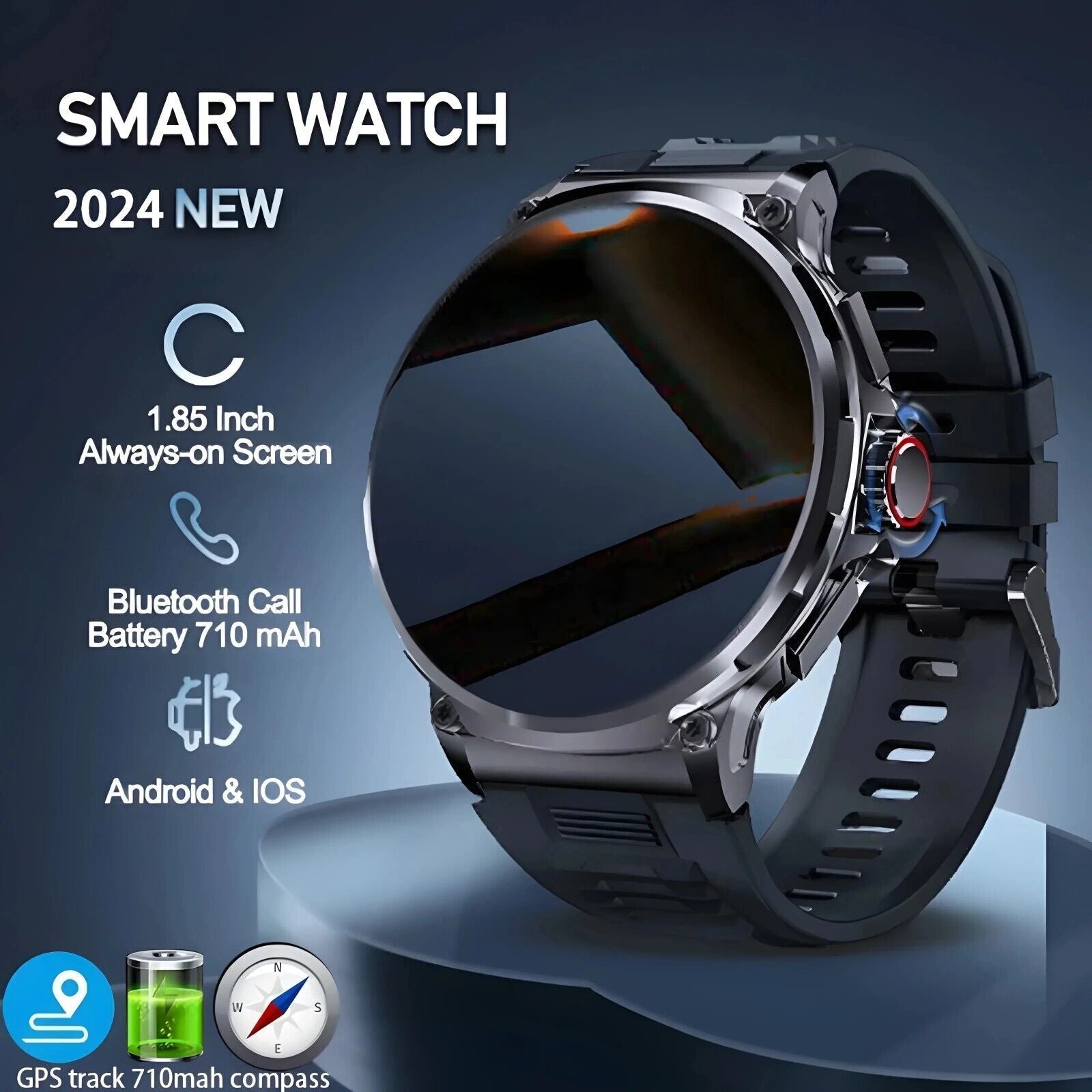 1.85" Ultra HD Smartwatch GPS Bluetooth Call Health Monitoring Watch Gym Gift1.85" Ultra HD Smartwatch GPS Bluetooth Call Health Monitoring Watch Gym Gift