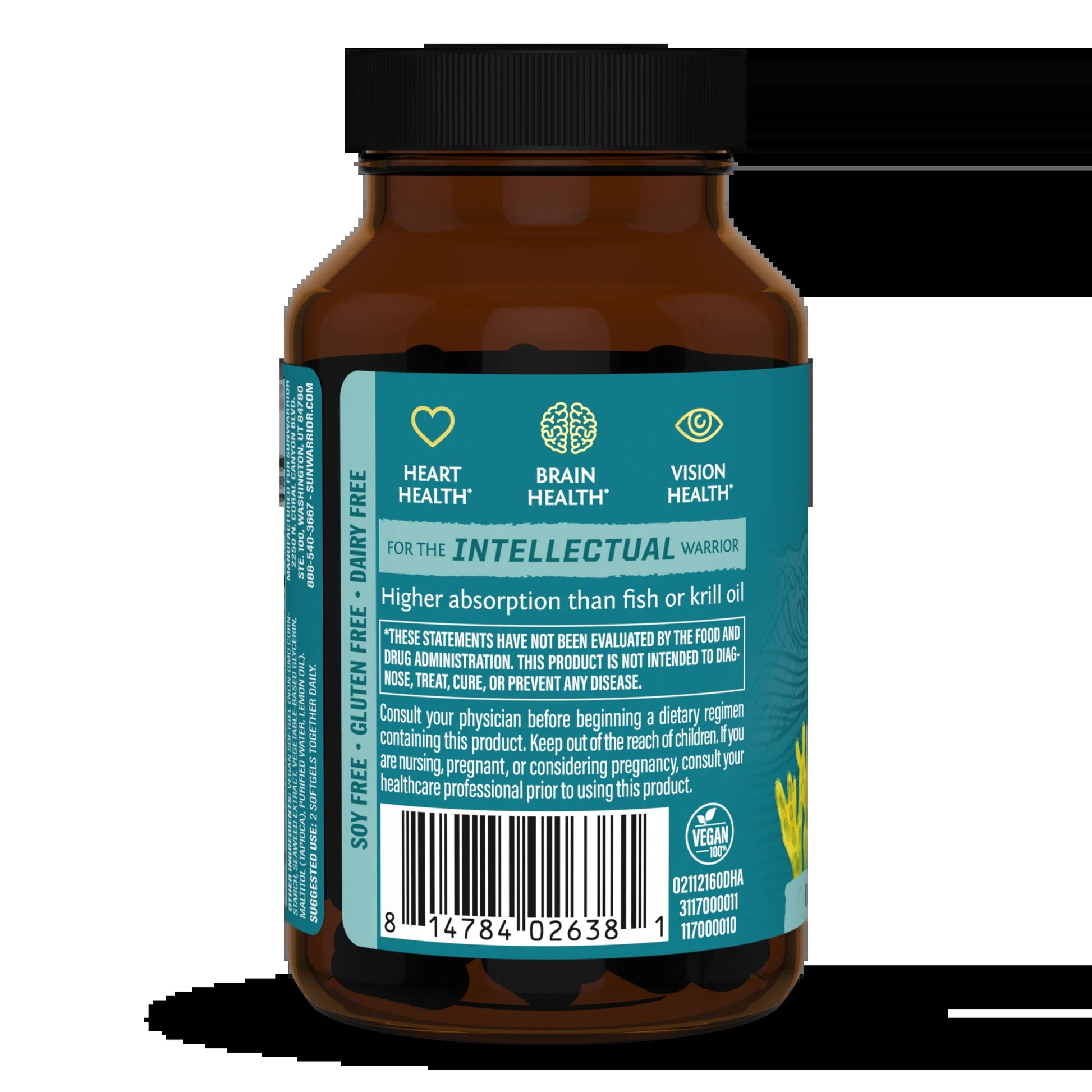 Vegan Omega 3 Fish Oil Supplement | Omega 3 DHA & EPA for Brain and Heart Support, 60Ct