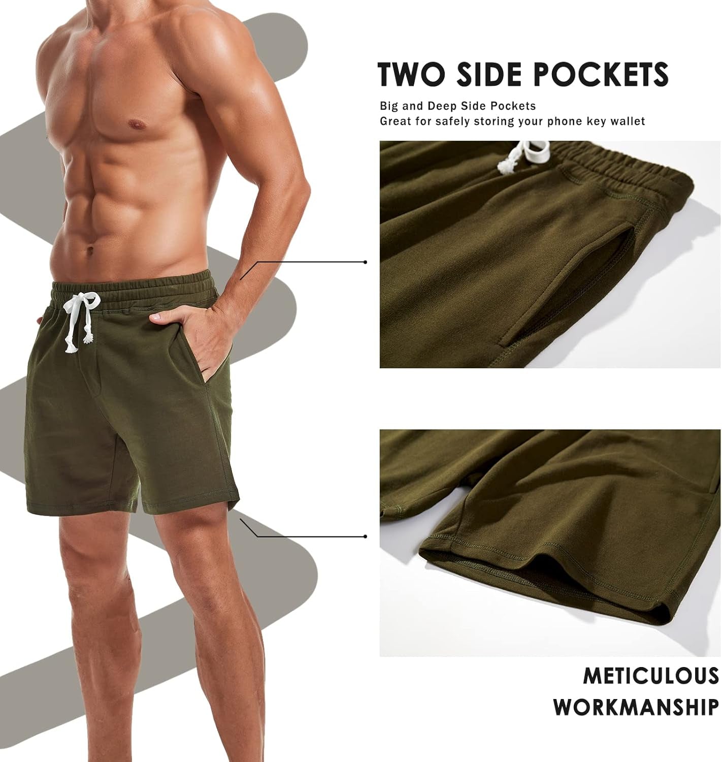 Mens Athletic Workout Shorts 5.5" Cotton Casual Shorts Elastic Waist Joggers Sports Sweat Shorts