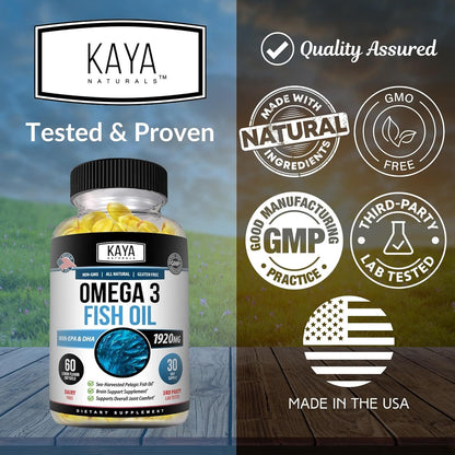 Kaya Naturals Omega 3 Supplement - Nature Made Omega 3 Fish Oil - 100% Pure