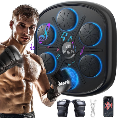 Upgraded Adult Smart Music Boxing Machine, Boxing Music Fitness Machine with Smart Display and Boxing Gloves, Smart Boxing Machine Wall-Mounted Music for Home and Gym (Black)