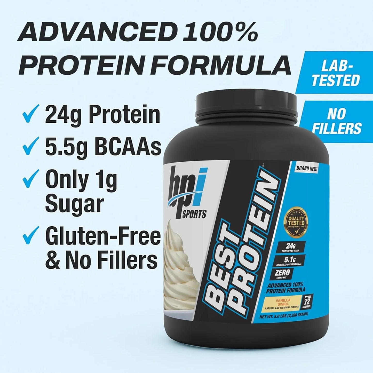 Best Protein Powder, 100% Whey Blend for Muscle Growth & Recovery, Vanilla Swirl, 5 Lbs (72 Servings)