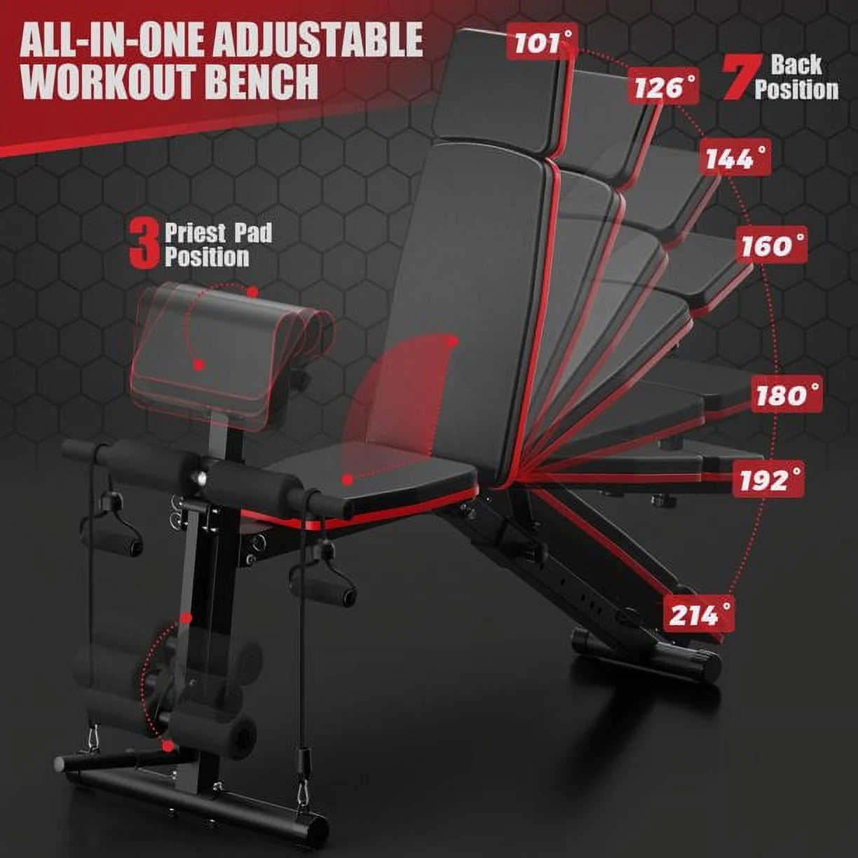 7 Positions Adjustable Weight Bench,With Extended Headrest and Leg Extension,Foldable Workout Olympic Weight Bench Press for Full Body Strength Training,Maximum Weight 770 Lbs.