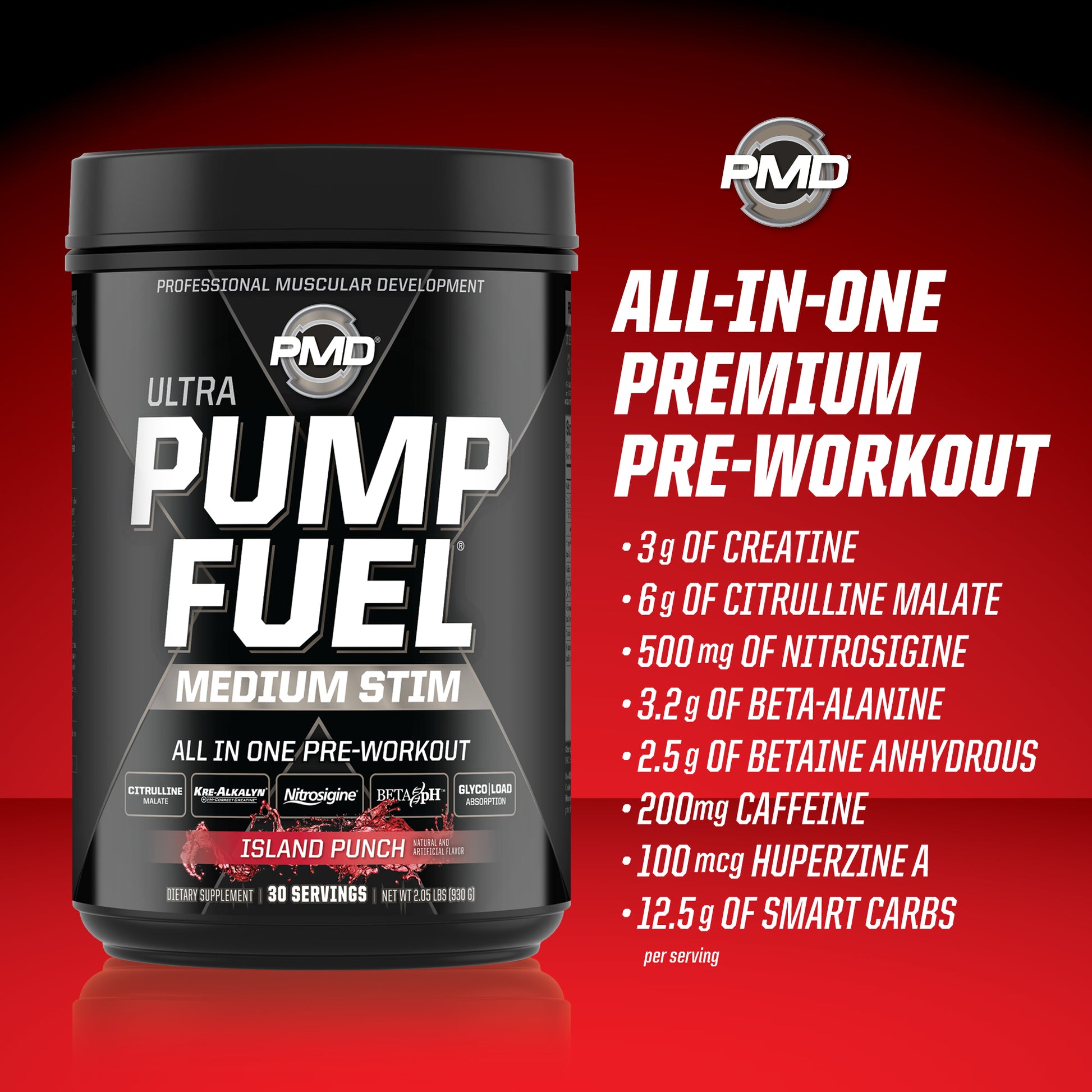 Sports Ultra Pump Fuel - Pre Workout Drink Mix - Energy, Strength, Endurance, Muscle Pumps and Recovery - Complex Carbohydrates and Amino Energy - Island Punch (30 Servings)