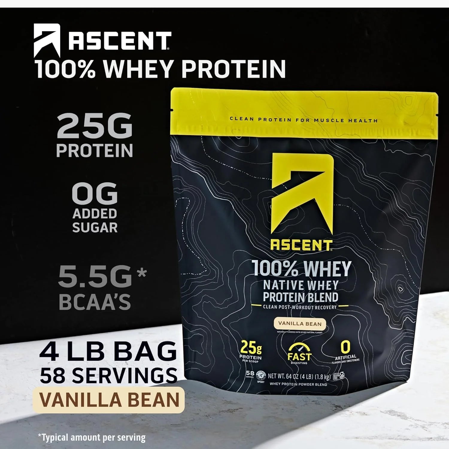 100% Whey, Native Whey Protein Blend - Clean Post Workout Recovery, Digesting, Zero Artificial Flavors & Sweeteners, Gluten Free, 5.5G BCAA, 2.6G Leucine, Vanilla Bean 4 Lb.
