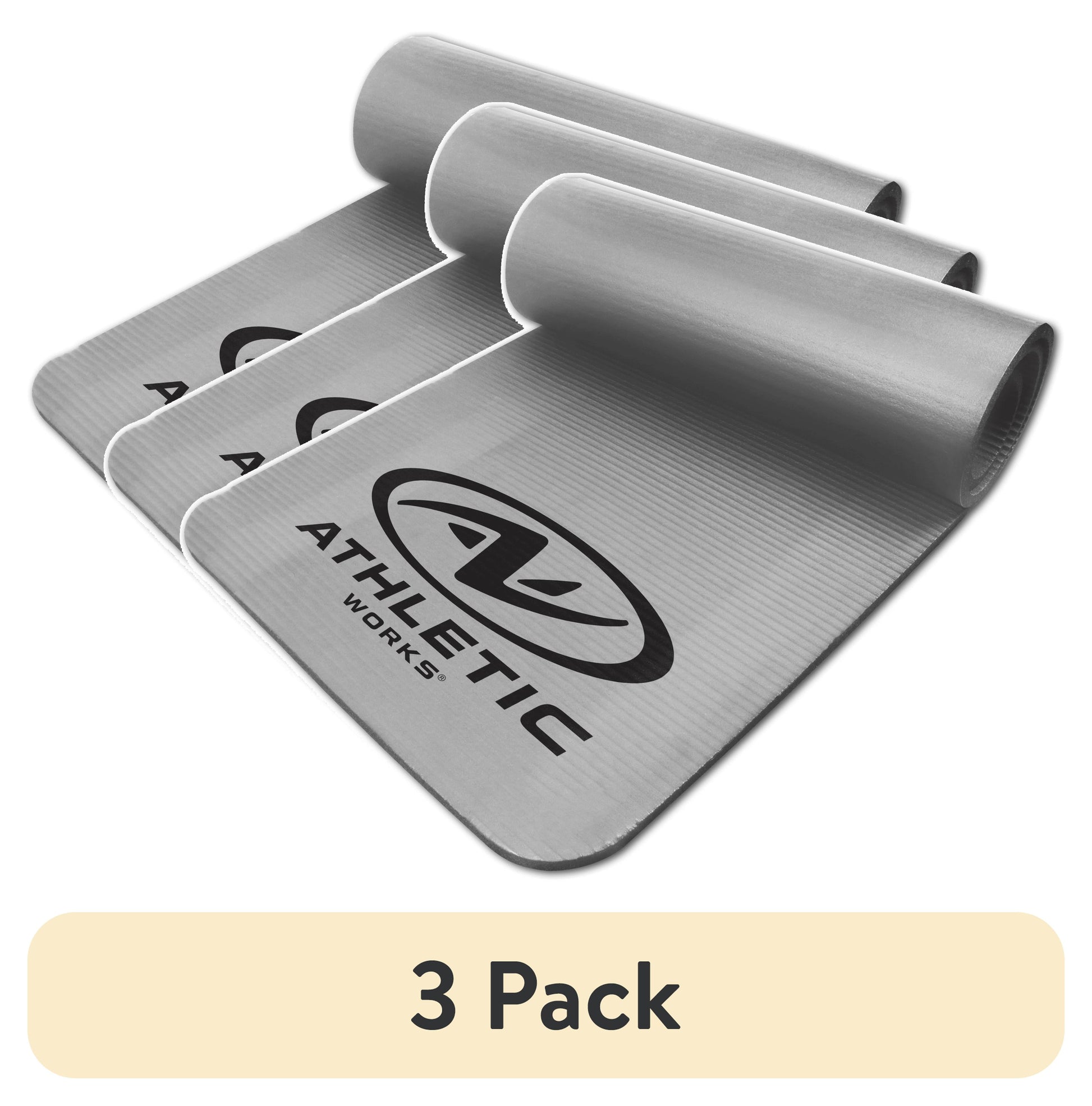 (3 Pack)  12Mm Fitness Mat, NBR Foam Gray Color, with Carry Strap, Size: 72Inx23.5Inx12Mm