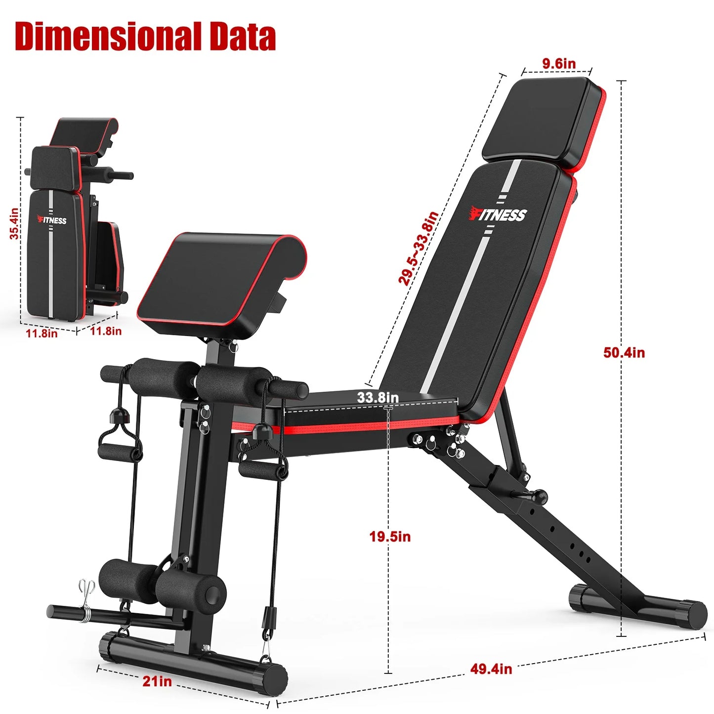 7 Positions Adjustable Weight Bench,With Extended Headrest and Leg Extension,Foldable Workout Olympic Weight Bench Press for Full Body Strength Training,Maximum Weight 770 Lbs.