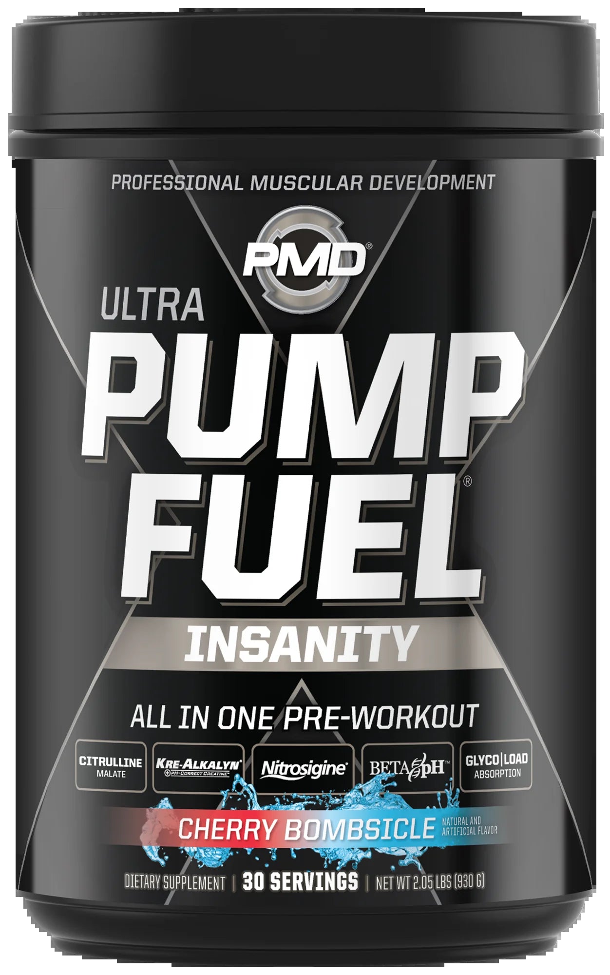 Sports Ultra Pump Fuel Insanity - Pre Workout Drink Mix for Energy, Strength, Endurance, Muscle Pumps and Recovery - Complex Carbohydrates and Amino Energy - Cherry Bombsicle (30 Servings)