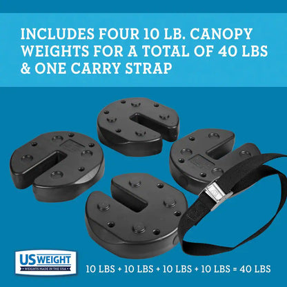 40 Lbs. Black US Weight Canopy Weight Plates with Carry Strap (Set of 4)