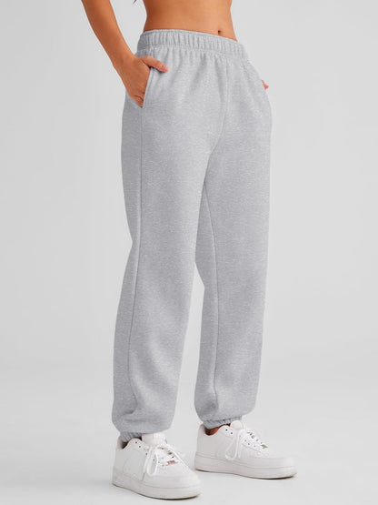 Women’S Winter Casual Baggy Fleece Lined Sweatpants Fashion High Waisted Joggers Pants Athletic Clothes with Pockets
