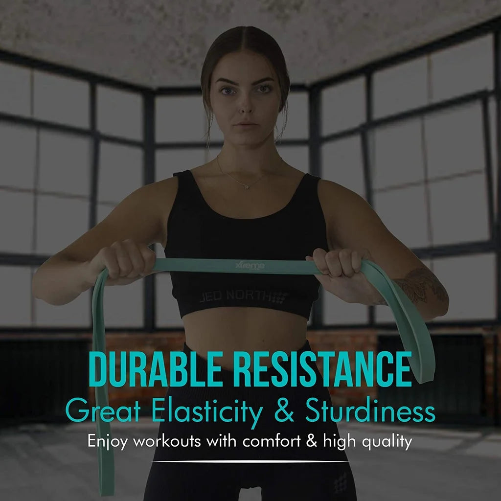 | Resistance Bands 4 Level Set | Durable Pull up Assist Mobility Bands | for Powerlifting, Stretching, Exercise, Fitness, Strength Training & Workout | Foam Handles & Door Mount Included