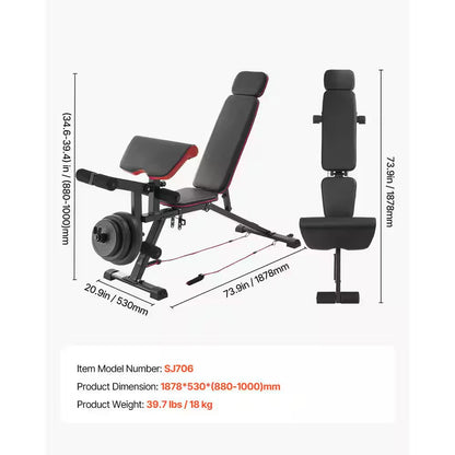 Weight Bench, 800 Lbs. Adjustable Weight Bench Press for Full Body Workout, Exercise Sit up Bench, with Leg Extension