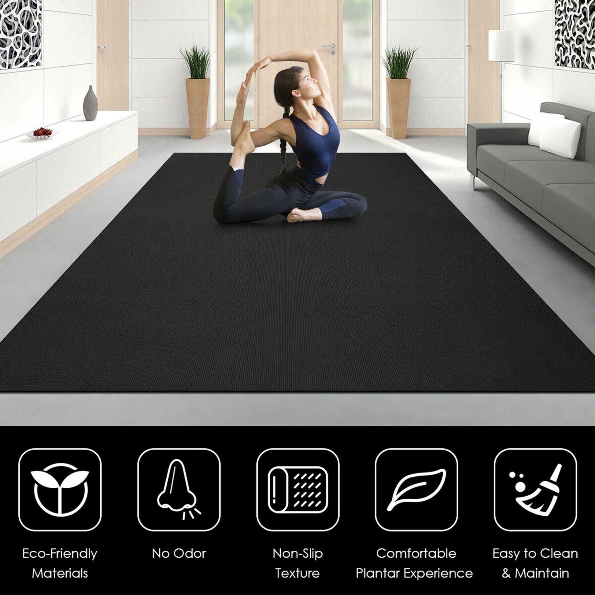 Large Yoga Mat 6' X 4' X 8 Mm Thick Workout Mats for Home Gym Flooring Black