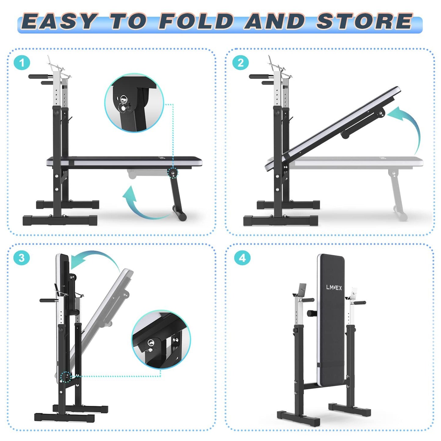 Adjustable Weight Bench Press with Squat Rack Folding Multi-Function Dip Station