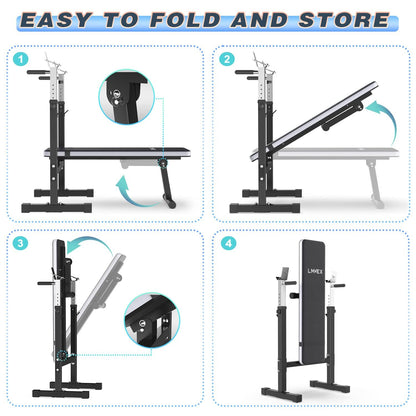 Adjustable Weight Bench Press with Squat Rack Folding Multi-Function Dip Station