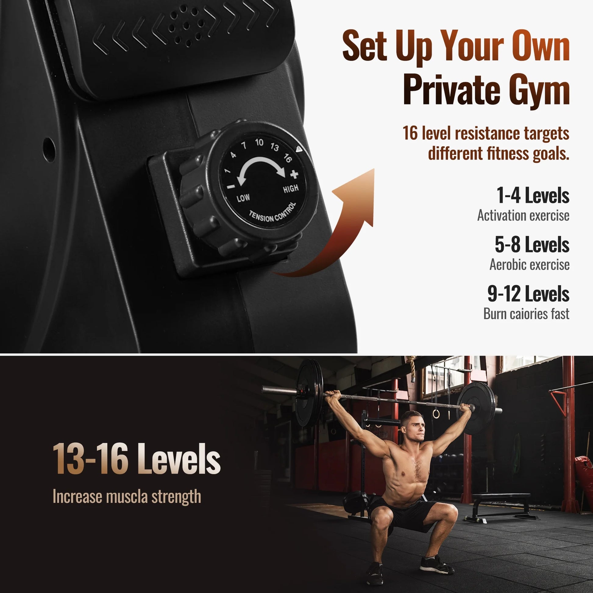 Rowing Machine Magnetic Cardio Exercise 350Lbs Capacity 16 Levels Adjustable Resistance for Home Training