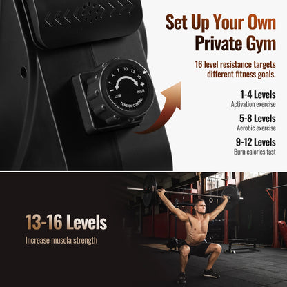 Rowing Machine Magnetic Cardio Exercise 350Lbs Capacity 16 Levels Adjustable Resistance for Home Training