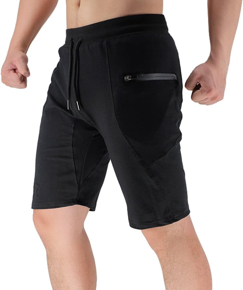 Men'S Sidelock Gym Workout Running Sport Shorts with Zipper Pockets