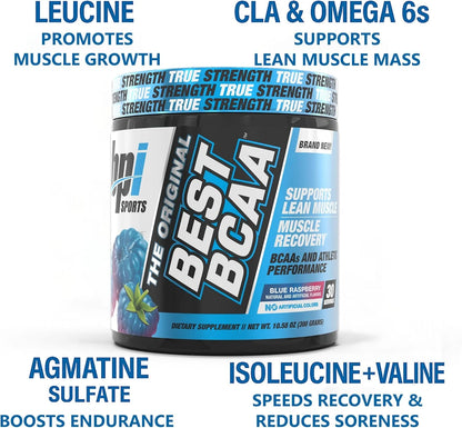 Best BCAA Powder, Blue Raspberry, 10.58 Oz, 30 Servings, Amino Acids for Muscle Recovery