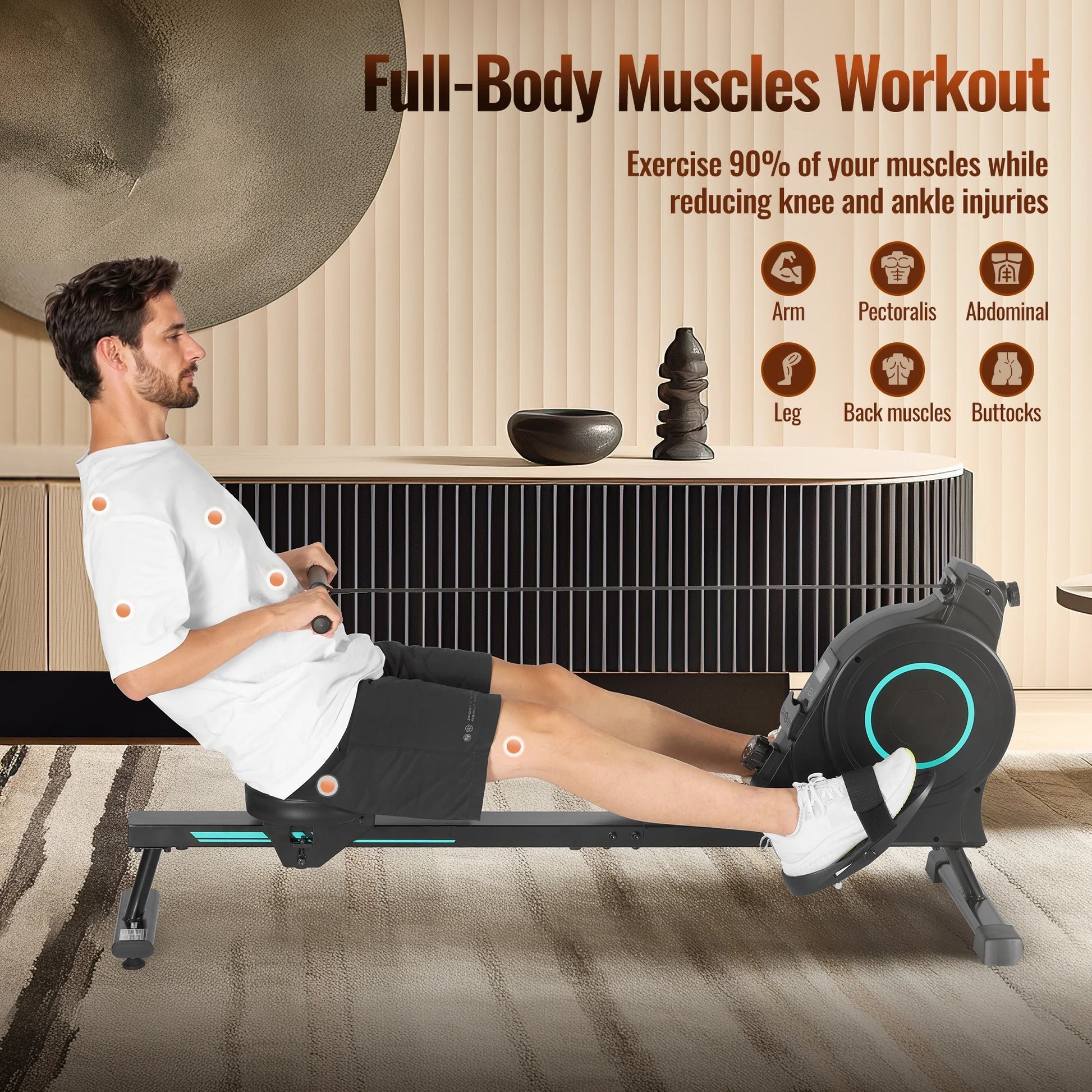 Rowing Machine Magnetic Cardio Exercise 350Lbs Capacity 16 Levels Adjustable Resistance for Home Training