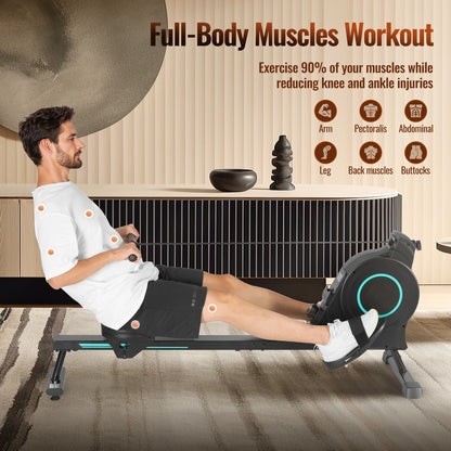 Rowing Machine Magnetic Cardio Exercise 350Lbs Capacity 16 Levels Adjustable Resistance for Home Training